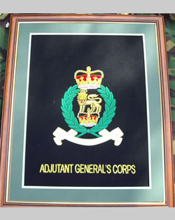 Large Embroidered Badge in a 20 x 16 Mahogany Wood Frame - Adjutant Generals Corps