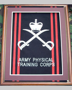Large Embroidered Badge in a 20 x 16 Mahogany Wood Frame - Army Physical Training Corps