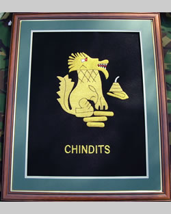 Large Embroidered Badge in a 20 x 16 Mahogany Wood Frame - Chindits