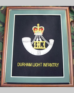 Large Embroidered Badge in a 20 x 16 Mahogany Wood Frame - Durham Light Infantry