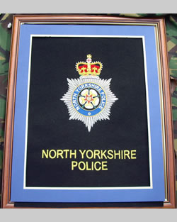 Large Embroidered Badge in a 20 x 16 Mahogany Wood Frame - North Yorkshire Police