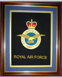 Large Embroidered Badge in a 20 x 16 Mahogany Wood Frame - Royal Air Force
