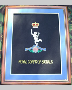 Large Embroidered Badge in a 20 x 16 Mahogany Wood Frame - Royal Corps of Signals