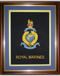 Large Embroidered Badge in a 20 x 16 Mahogany Wood Frame - Royal Marines