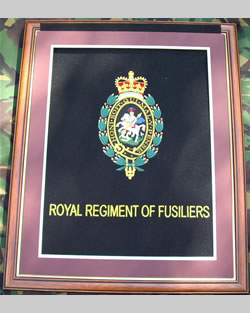Large Embroidered Badge in a 20 x 16 Mahogany Wood Frame - Royal Regiment of Fusiliers