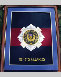 Large Embroidered Badge in a 20 x 16 Mahogany Wood Frame - Scots Guards