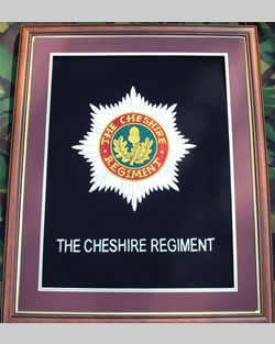 Large Embroidered Badge in a 20 x 16 Mahogany Wood Frame - The Cheshire Regiment